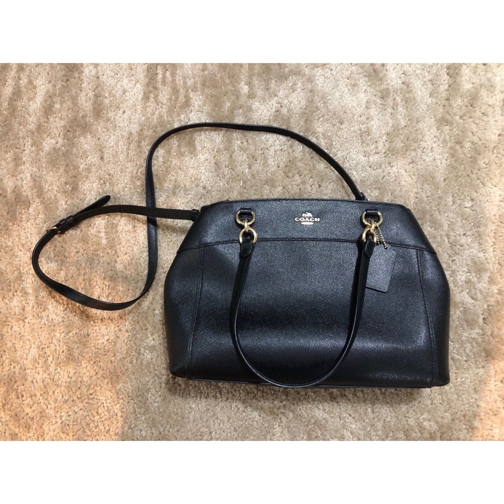 Coach Black Leather Crossbody Satchel with Gold Hardware